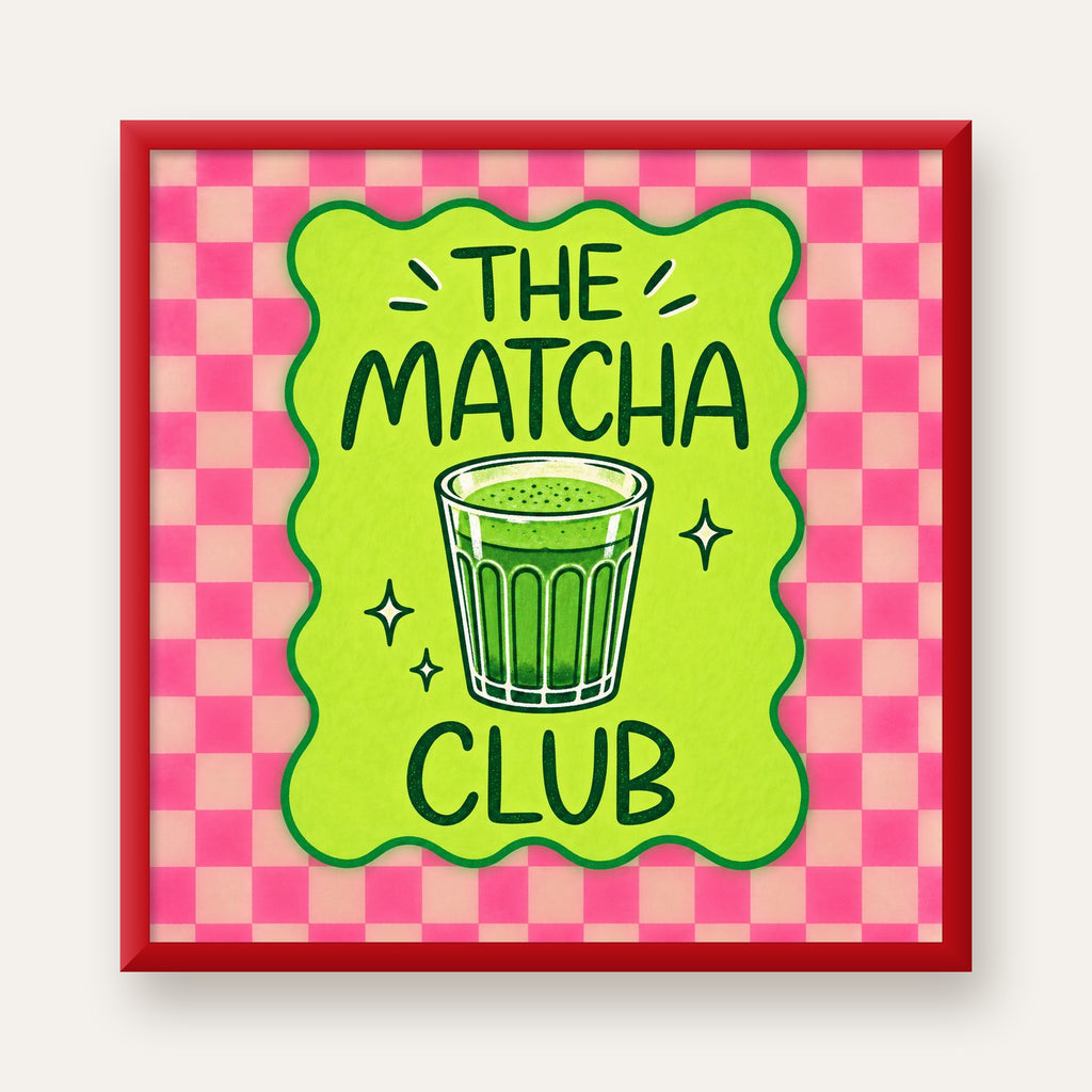 The Matcha Club – Renkli Matcha İçeceği Poster Tasarımı — kırmızı çerçeveli