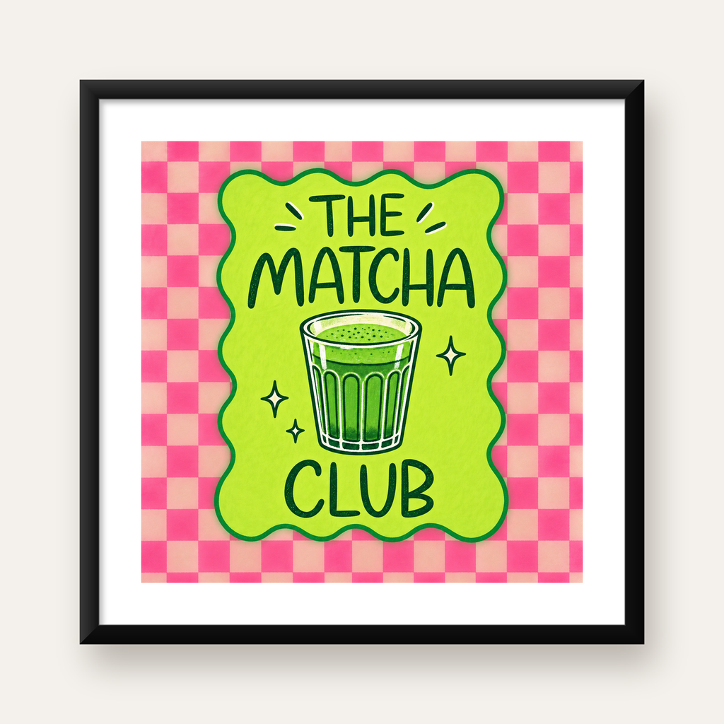 The Matcha Club – Renkli Matcha İçeceği Poster Tasarımı — Kare baskı, beyaz paspartulu