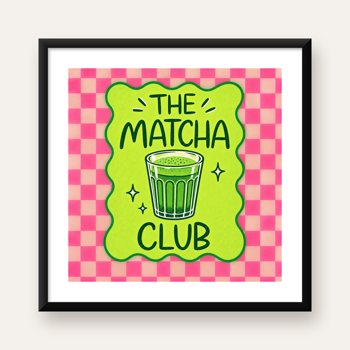 The Matcha Club – Renkli Matcha İçeceği Poster Tasarımı — Kare baskı, beyaz paspartulu