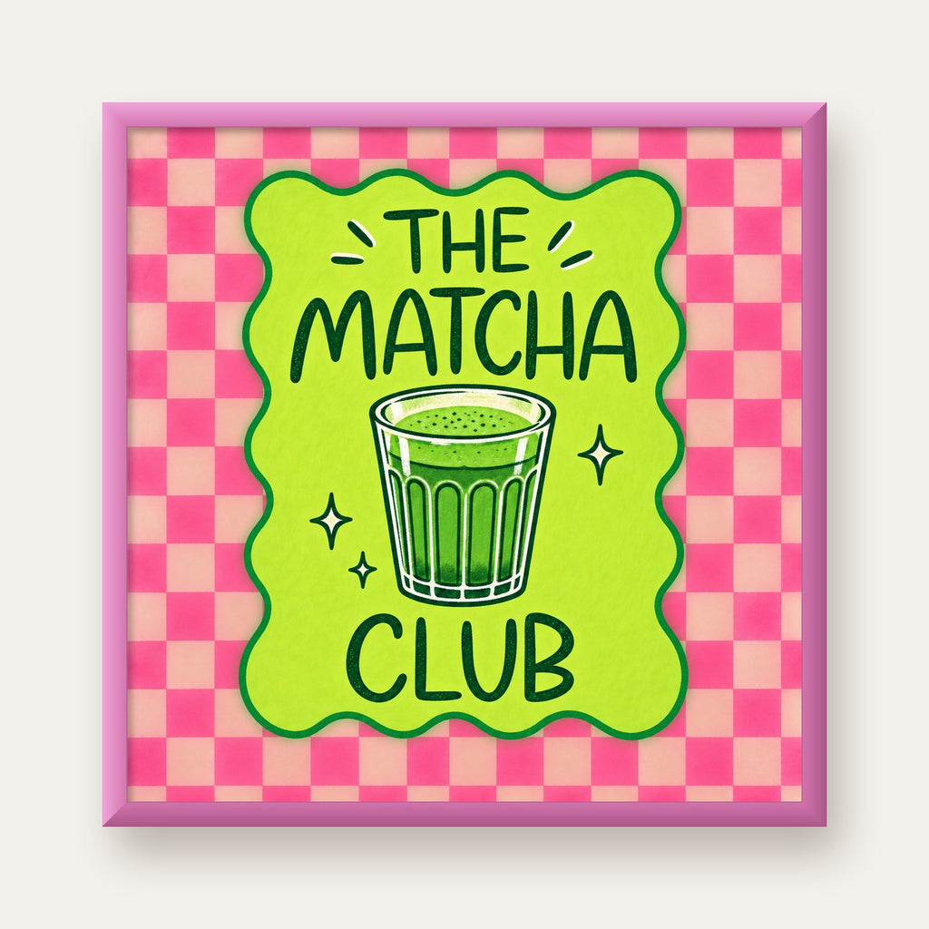 The Matcha Club – Renkli Matcha İçeceği Poster Tasarımı — pembe çerçeveli