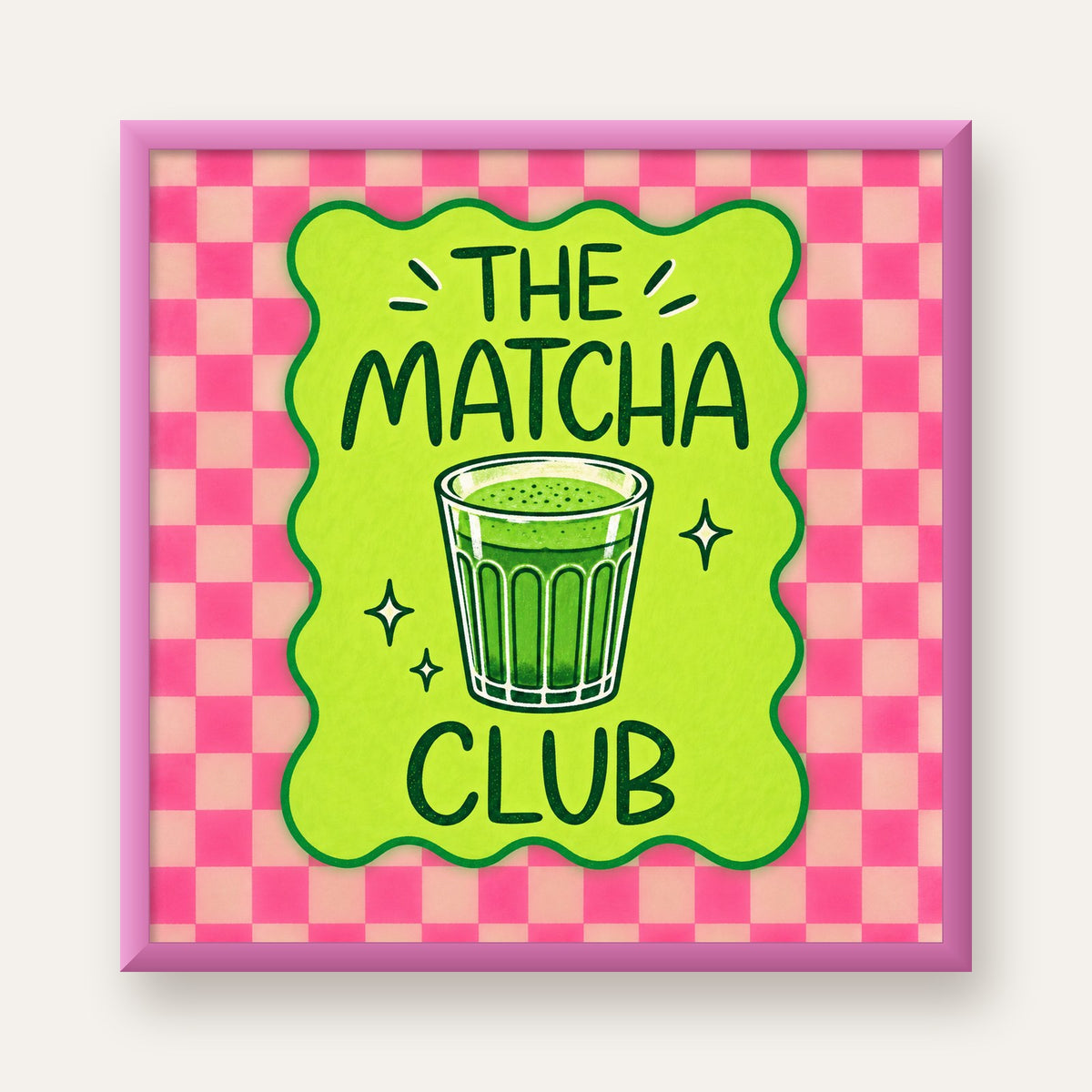 The Matcha Club – Renkli Matcha İçeceği Poster Tasarımı — pembe çerçeveli