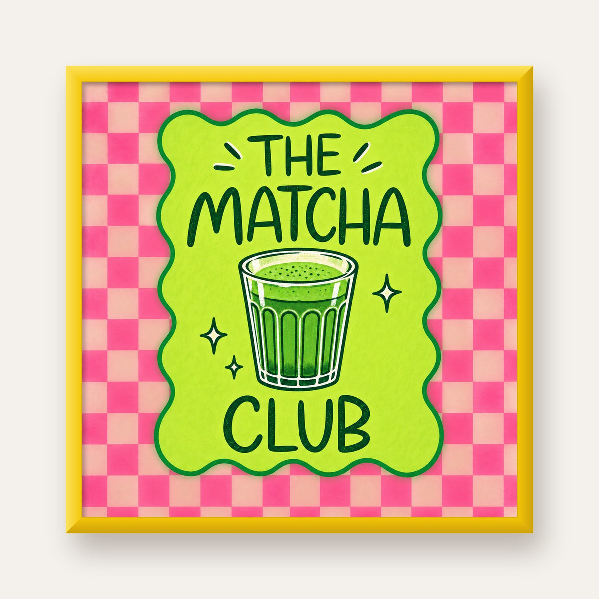 The Matcha Club – Renkli Matcha İçeceği Poster Tasarımı — sarı çerçeveli