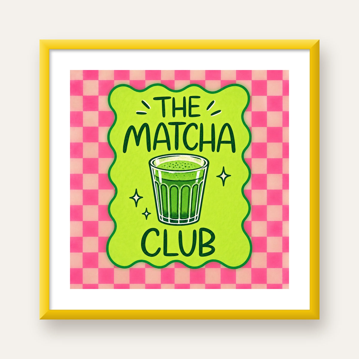 The Matcha Club – Renkli Matcha İçeceği Poster Tasarımı — sarı çerçeveli paspartulu