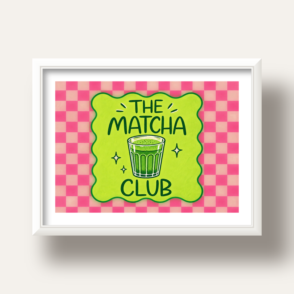 The Matcha Club – Renkli Matcha İçeceği Poster Tasarımı — beyaz derin çerçeveli paspartulu