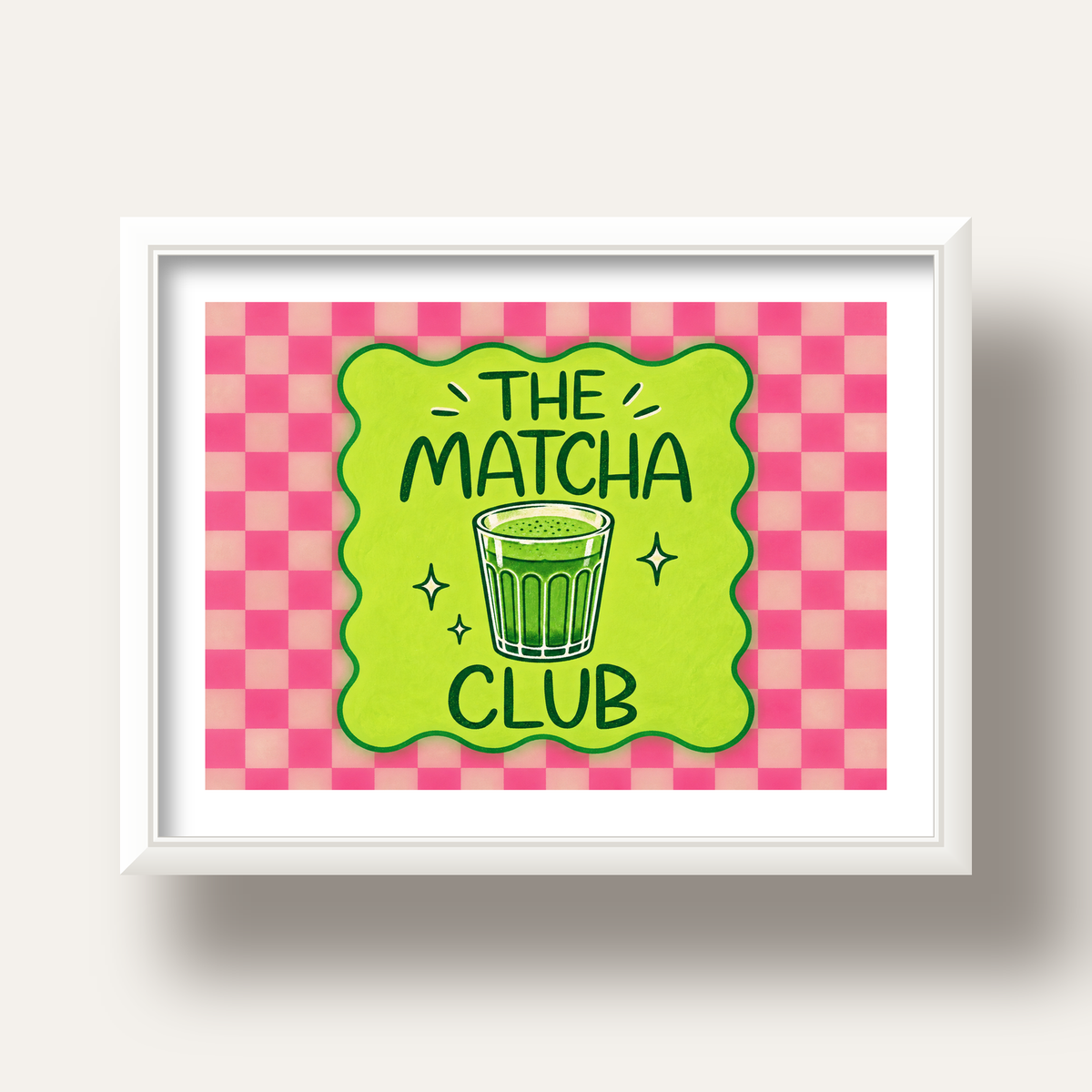 The Matcha Club – Renkli Matcha İçeceği Poster Tasarımı — beyaz derin çerçeveli paspartulu