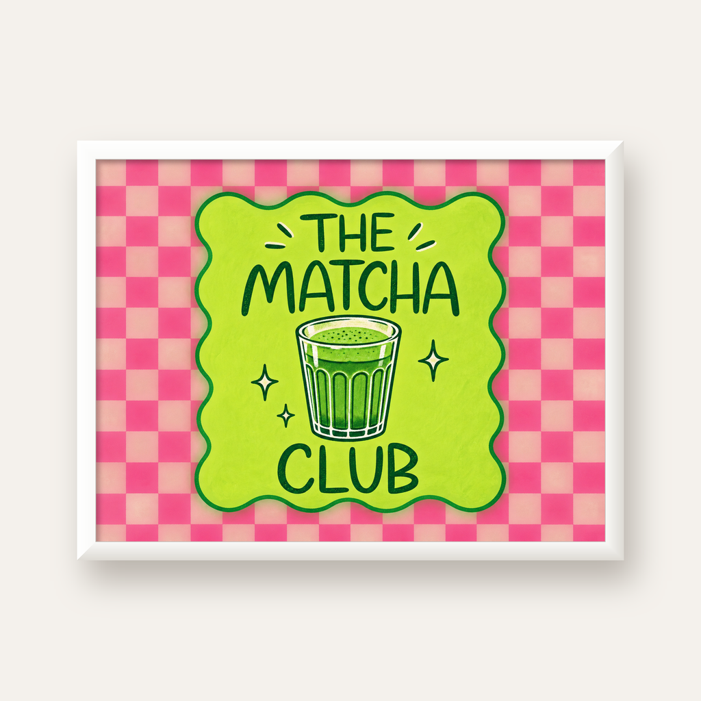 The Matcha Club – Renkli Matcha İçeceği Poster Tasarımı — beyaz çerçeveli yatay poster