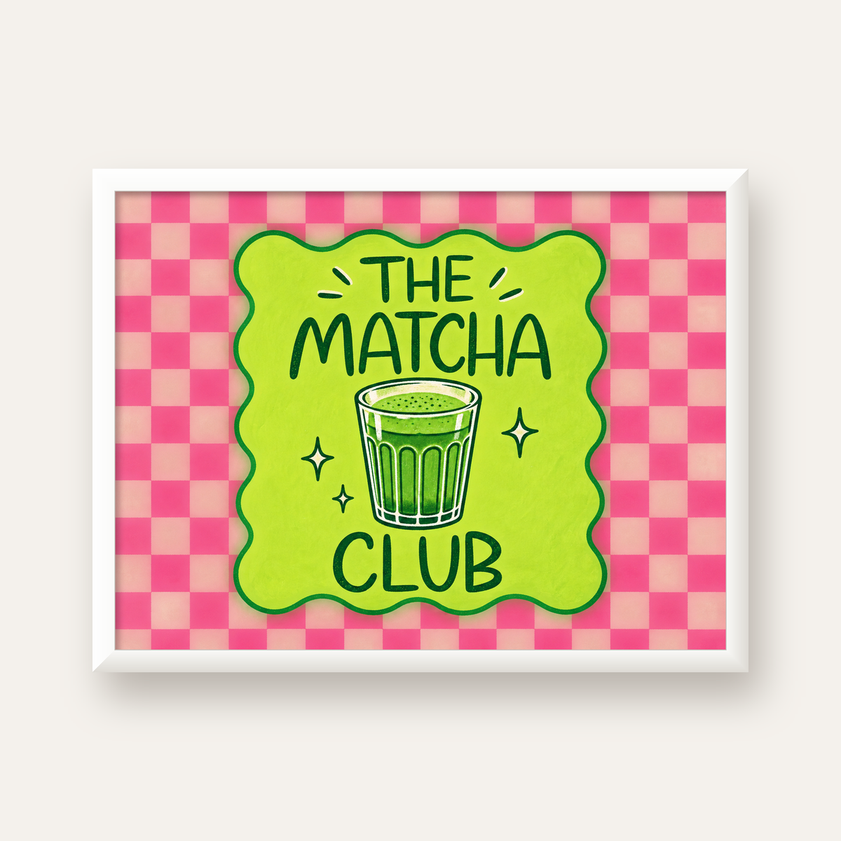 The Matcha Club – Renkli Matcha İçeceği Poster Tasarımı — beyaz çerçeveli yatay poster