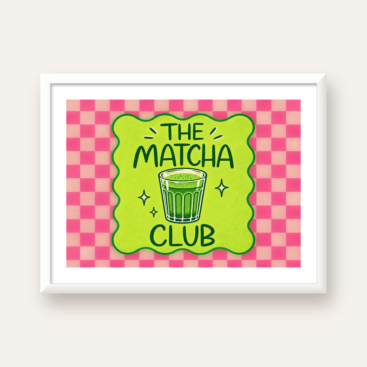 The Matcha Club – Renkli Matcha İçeceği Poster Tasarımı — beyaz çerçeveli yatay poster