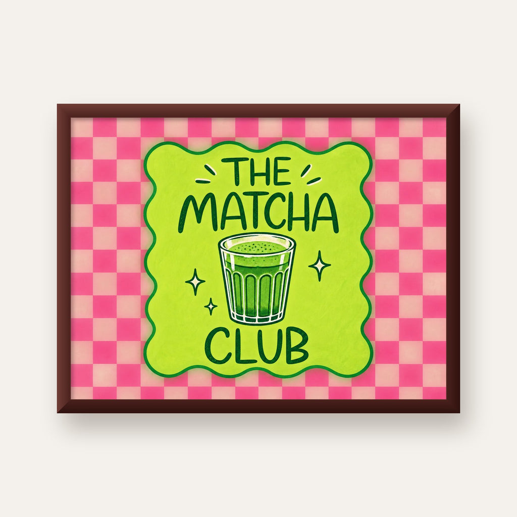 The Matcha Club – Renkli Matcha İçeceği Poster Tasarımı — ceviz çerçeveli