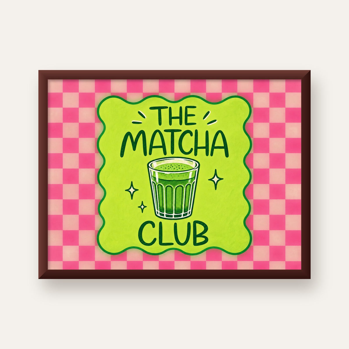 The Matcha Club – Renkli Matcha İçeceği Poster Tasarımı — ceviz çerçeveli