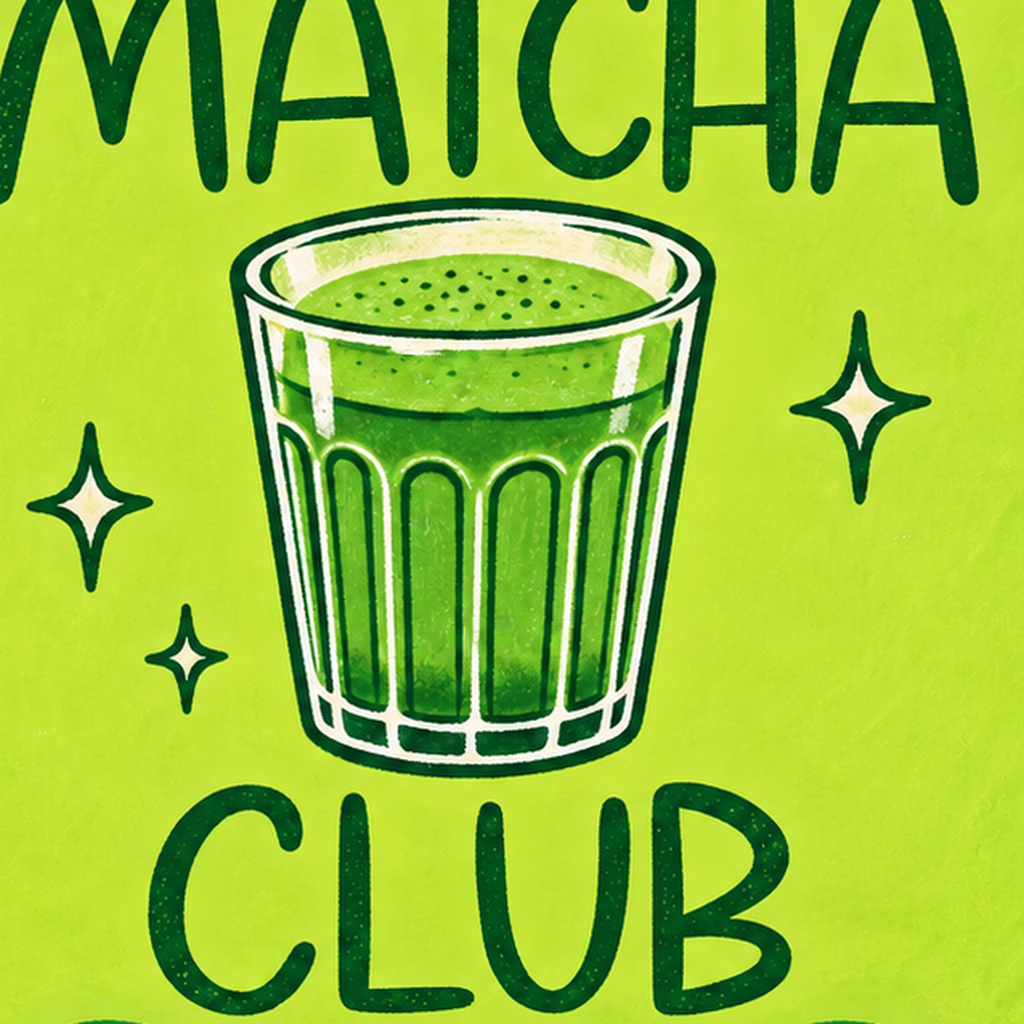 The Matcha Club – Renkli Matcha İçeceği Poster Tasarımı — baskının yakın çekimi, kâğıt dokusu ve renk detayı