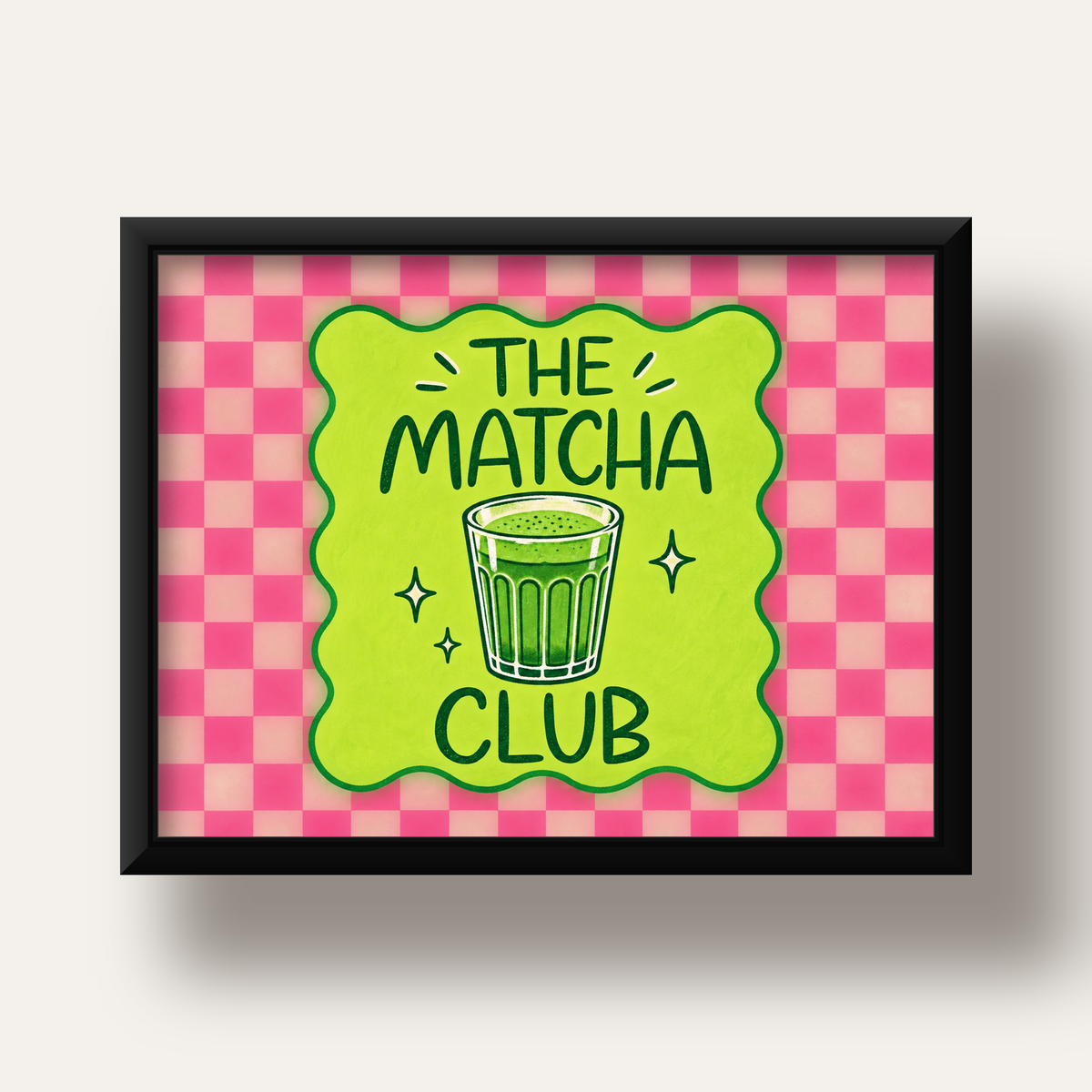The Matcha Club – Renkli Matcha İçeceği Poster Tasarımı — siyah derin çerçeveli