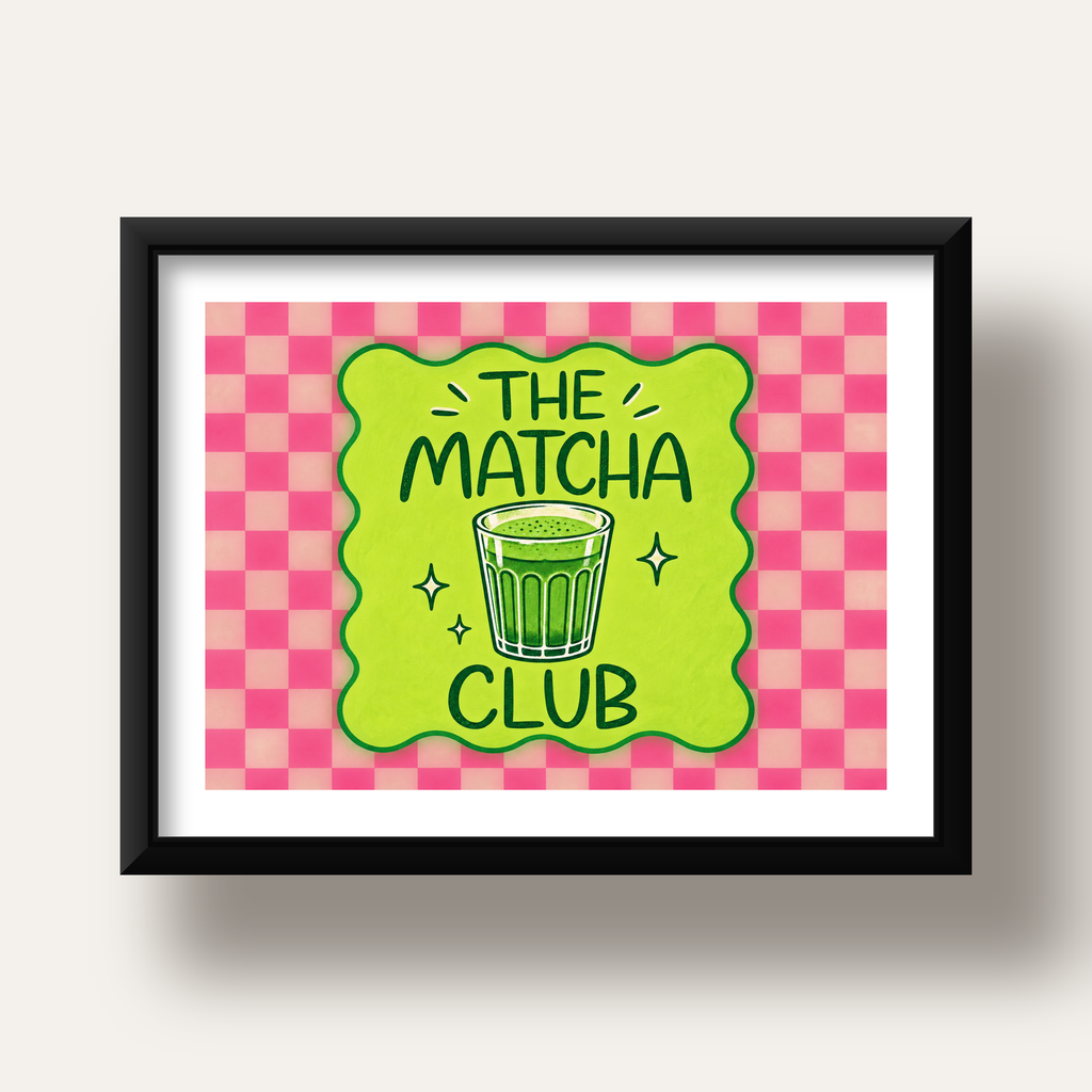 The Matcha Club – Renkli Matcha İçeceği Poster Tasarımı — siyah derin çerçeveli paspartulu
