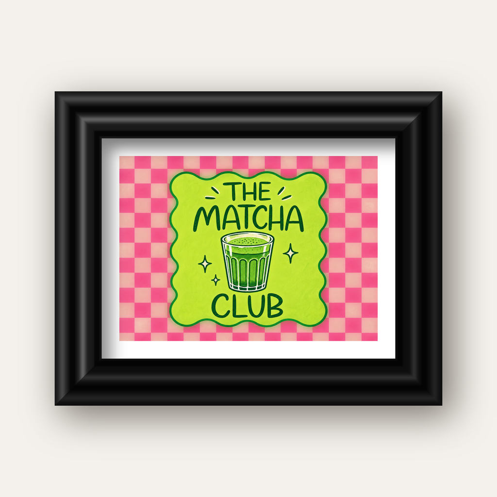 The Matcha Club – Renkli Matcha İçeceği Poster Tasarımı — siyah galeri çerçeveli paspartulu