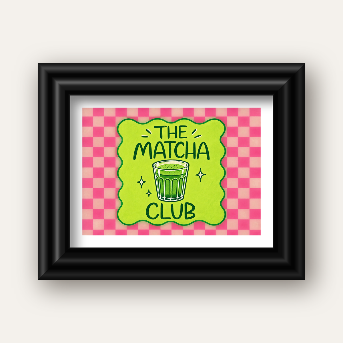 The Matcha Club – Renkli Matcha İçeceği Poster Tasarımı — siyah galeri çerçeveli paspartulu