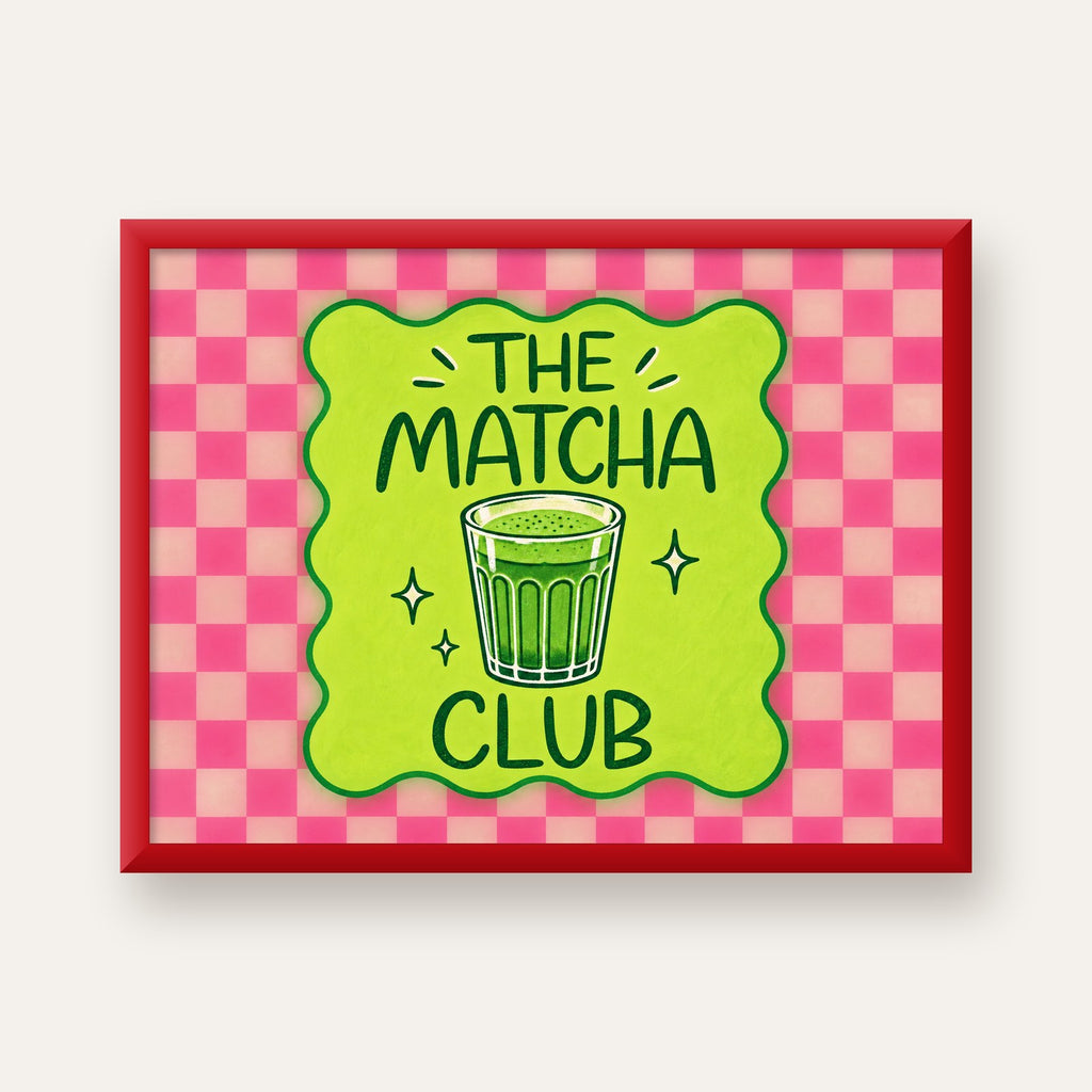 The Matcha Club – Renkli Matcha İçeceği Poster Tasarımı — kırmızı çerçeveli