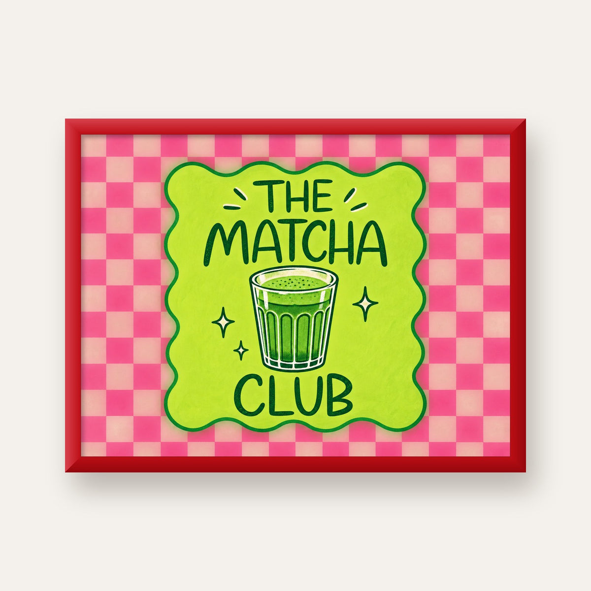 The Matcha Club – Renkli Matcha İçeceği Poster Tasarımı — kırmızı çerçeveli