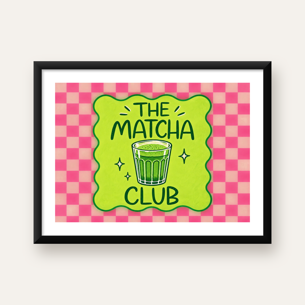 The Matcha Club – Renkli Matcha İçeceği Poster Tasarımı — Yatay baskı, beyaz paspartulu