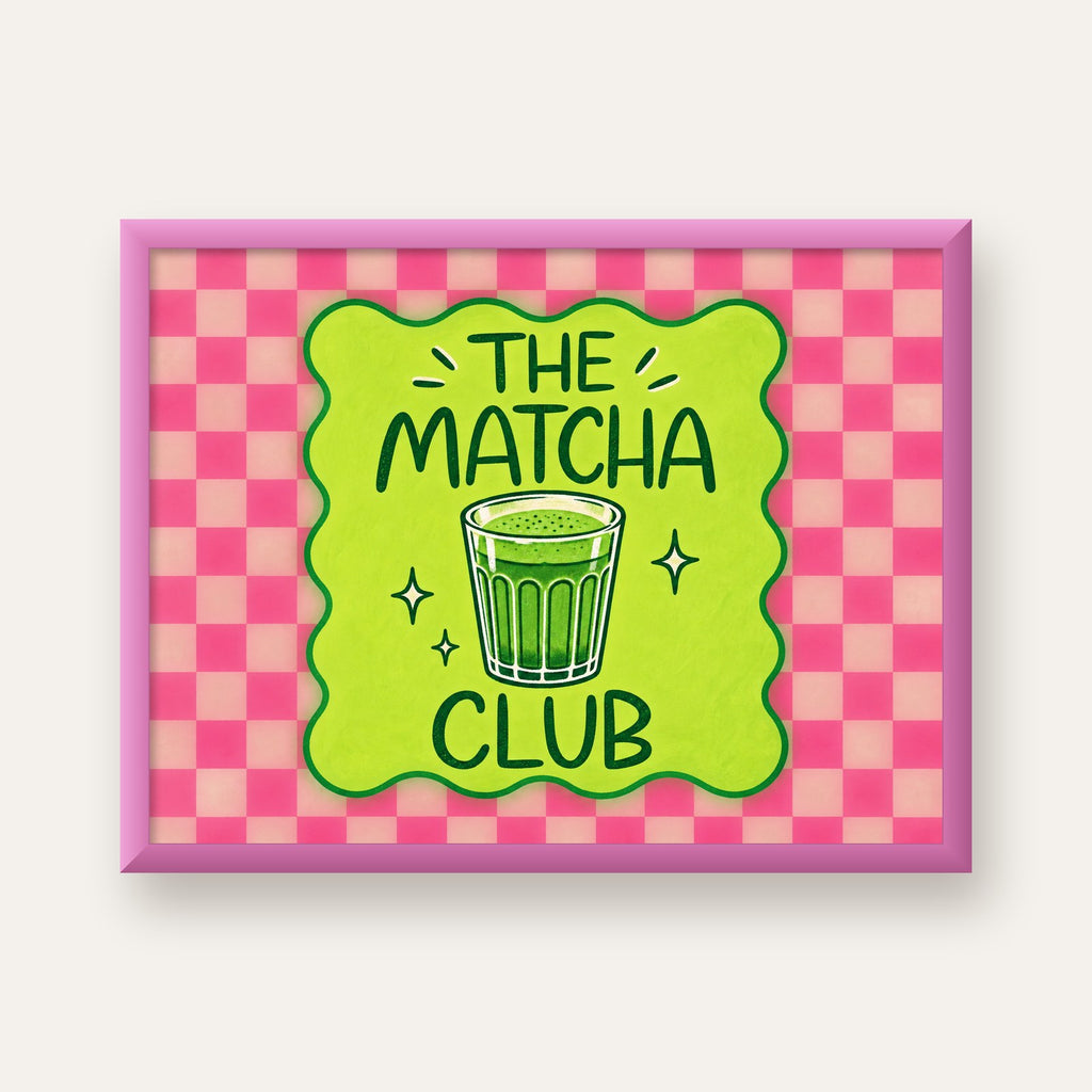 The Matcha Club – Renkli Matcha İçeceği Poster Tasarımı — pembe çerçeveli