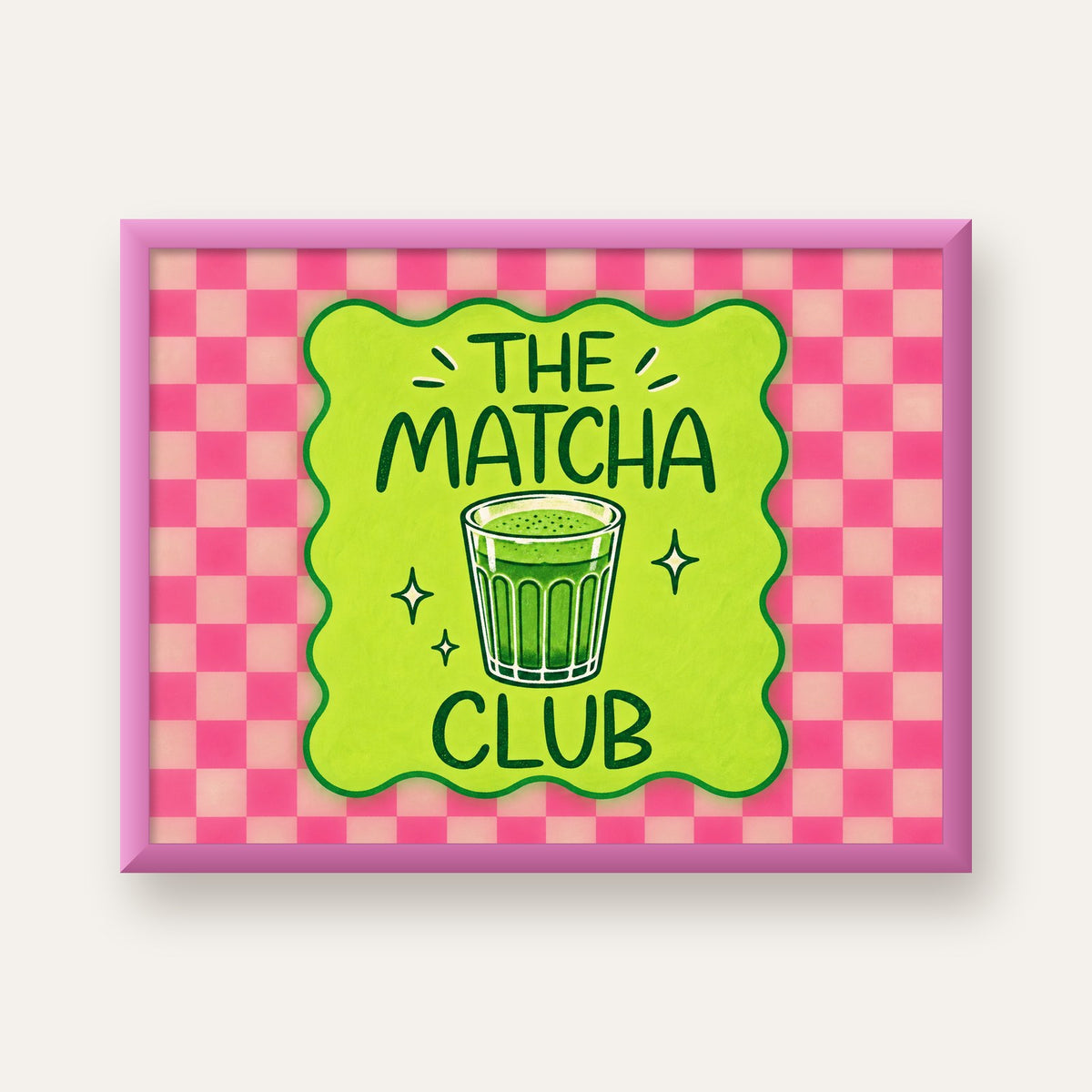 The Matcha Club – Renkli Matcha İçeceği Poster Tasarımı — pembe çerçeveli
