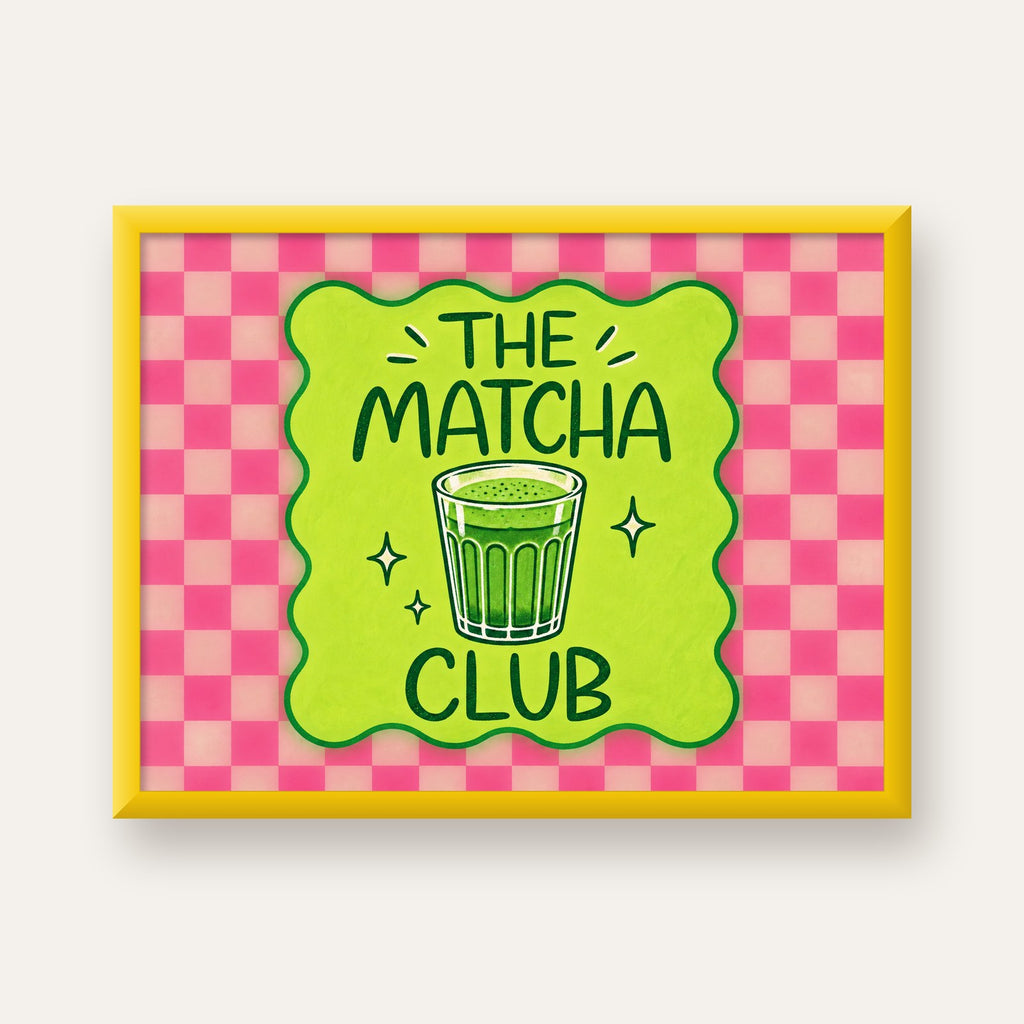 The Matcha Club – Renkli Matcha İçeceği Poster Tasarımı — sarı çerçeveli