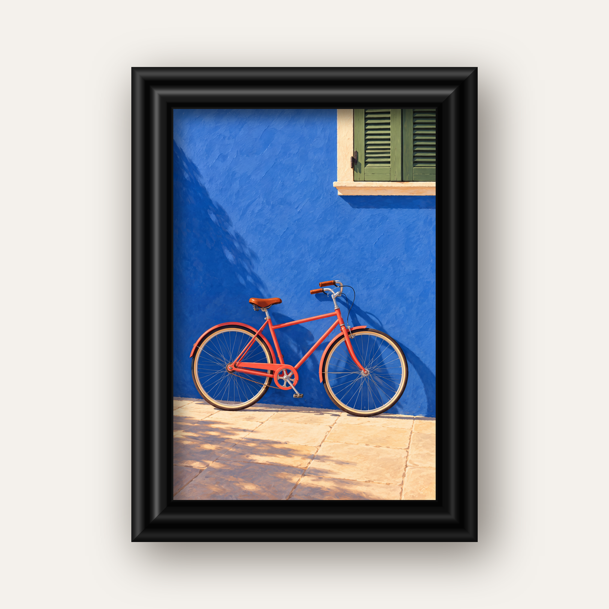 Mavi Duvar Önünde Bisiklet Poster – Modern Dekor Sanat Baskısı — siyah galeri çerçeveli