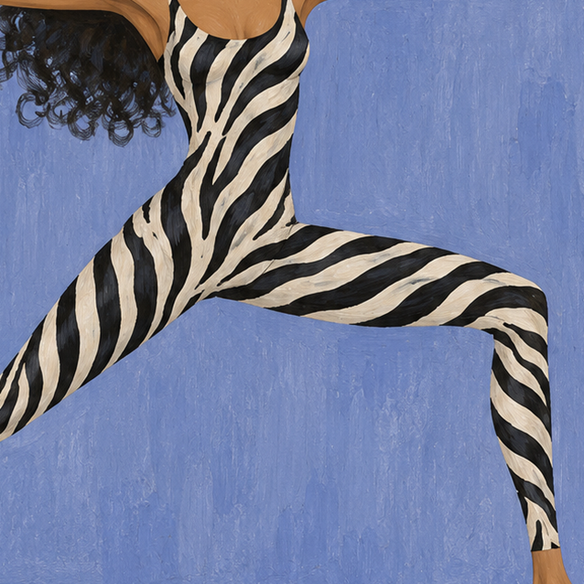 Zebra Desenli Yoga Pozlu Modern Sanat Poster — baskının yakın çekimi, kâğıt dokusu ve renk detayı