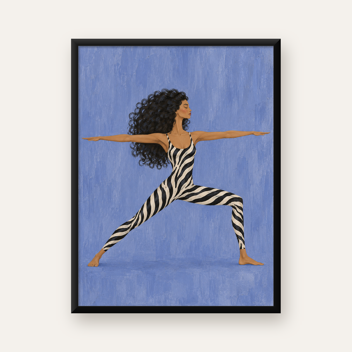 Zebra Desenli Yoga Pozlu Modern Sanat Poster — Dikey baskı, düz siyah çerçeveli duvar posteri