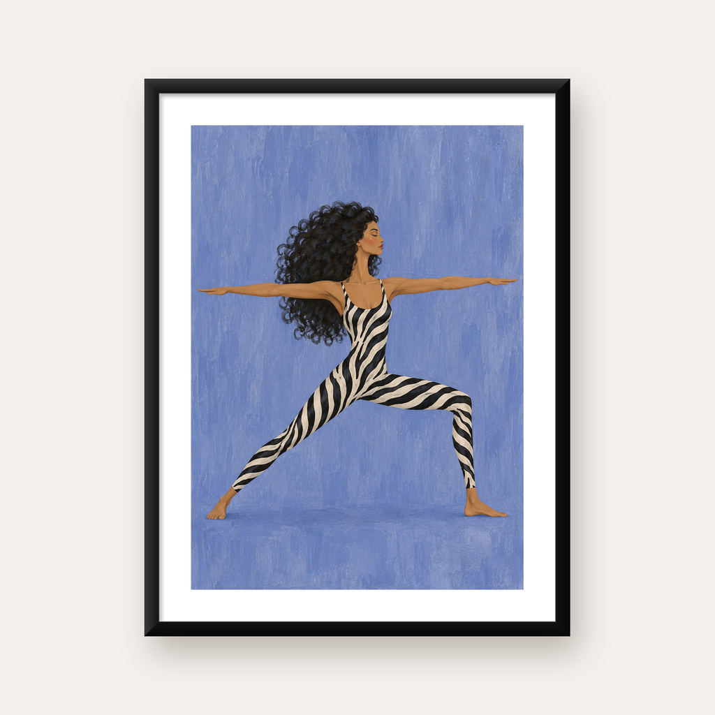 Zebra Desenli Yoga Pozlu Modern Sanat Poster — Dikey baskı, beyaz kenar boşluklu