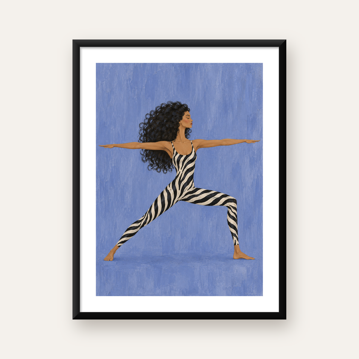 Zebra Desenli Yoga Pozlu Modern Sanat Poster — Dikey baskı, beyaz kenar boşluklu