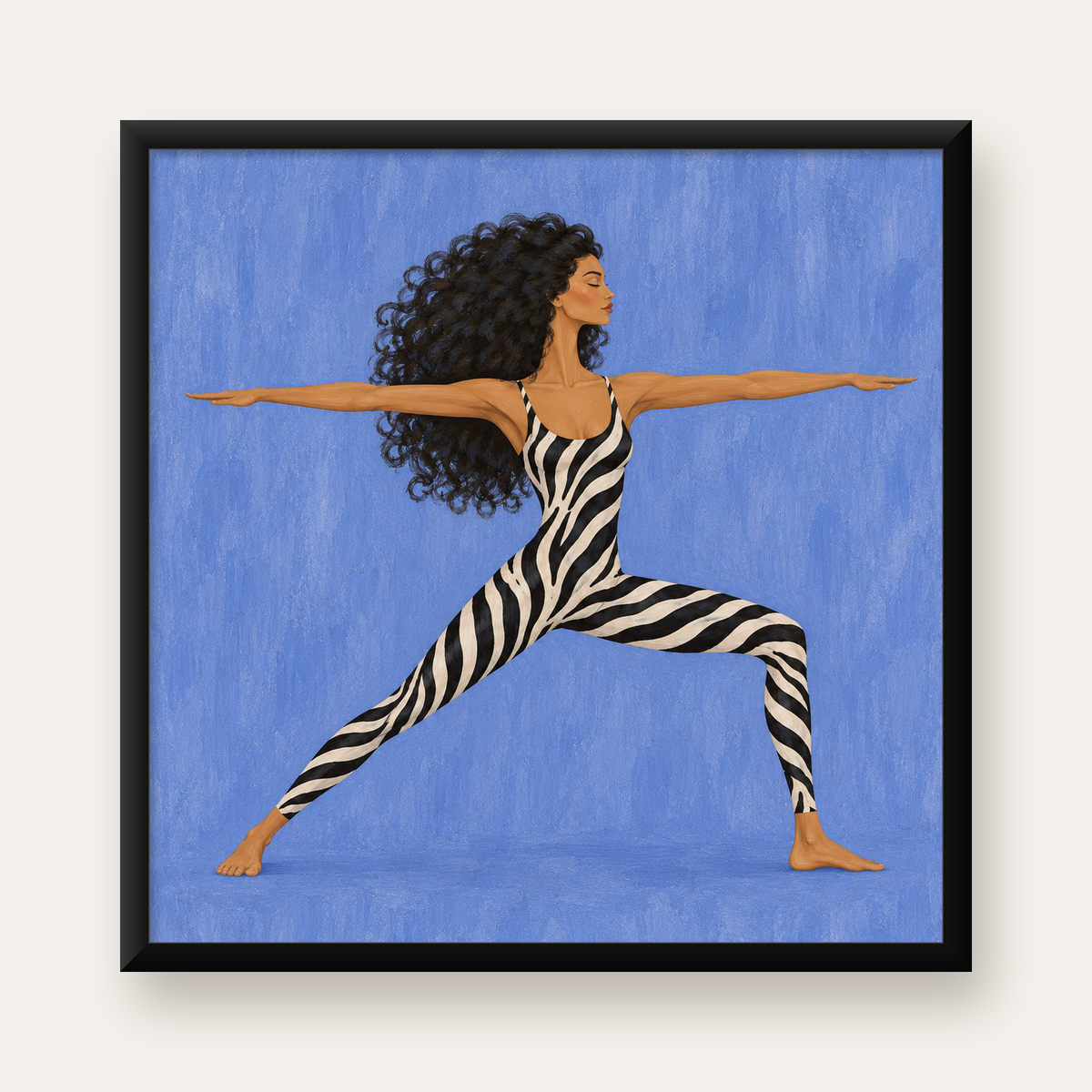 Zebra Desenli Yoga Pozlu Modern Sanat Poster — Kare baskı, düz siyah çerçeveli duvar posteri
