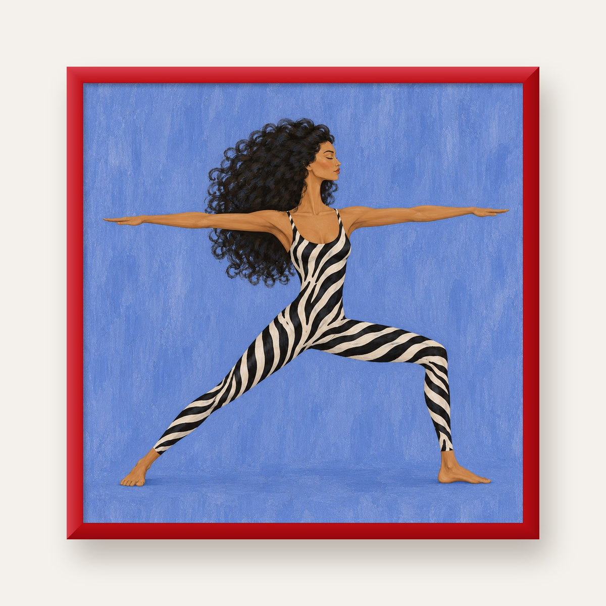 Mavi Zebra Desenli Savaşçı Pozu Yoga Poster — kırmızı çerçeveli
