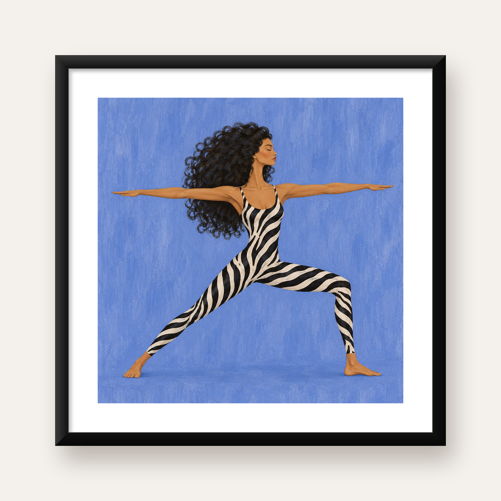 Zebra Desenli Yoga Pozlu Modern Sanat Poster — Kare baskı, beyaz kenar boşluklu