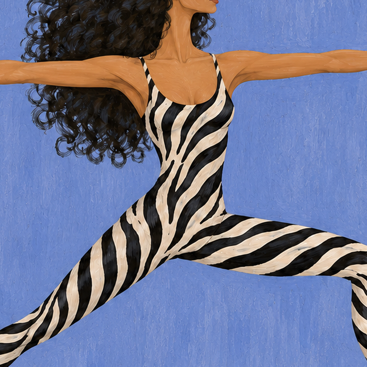 Zebra Desenli Yoga Pozlu Modern Sanat Poster — baskının yakın çekimi, kâğıt dokusu ve renk detayı