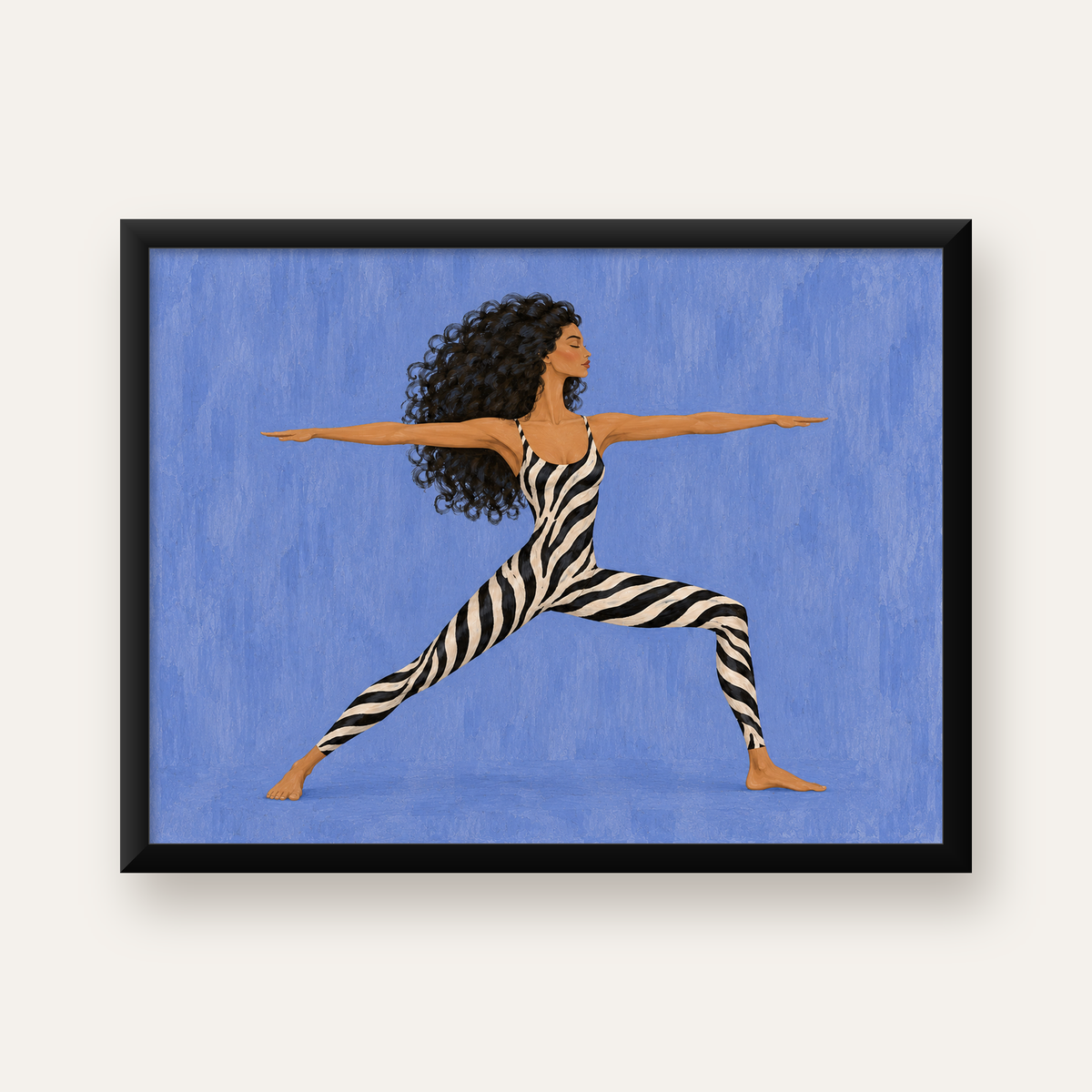 Zebra Desenli Yoga Pozlu Modern Sanat Poster — Yatay baskı, düz siyah çerçeveli duvar posteri