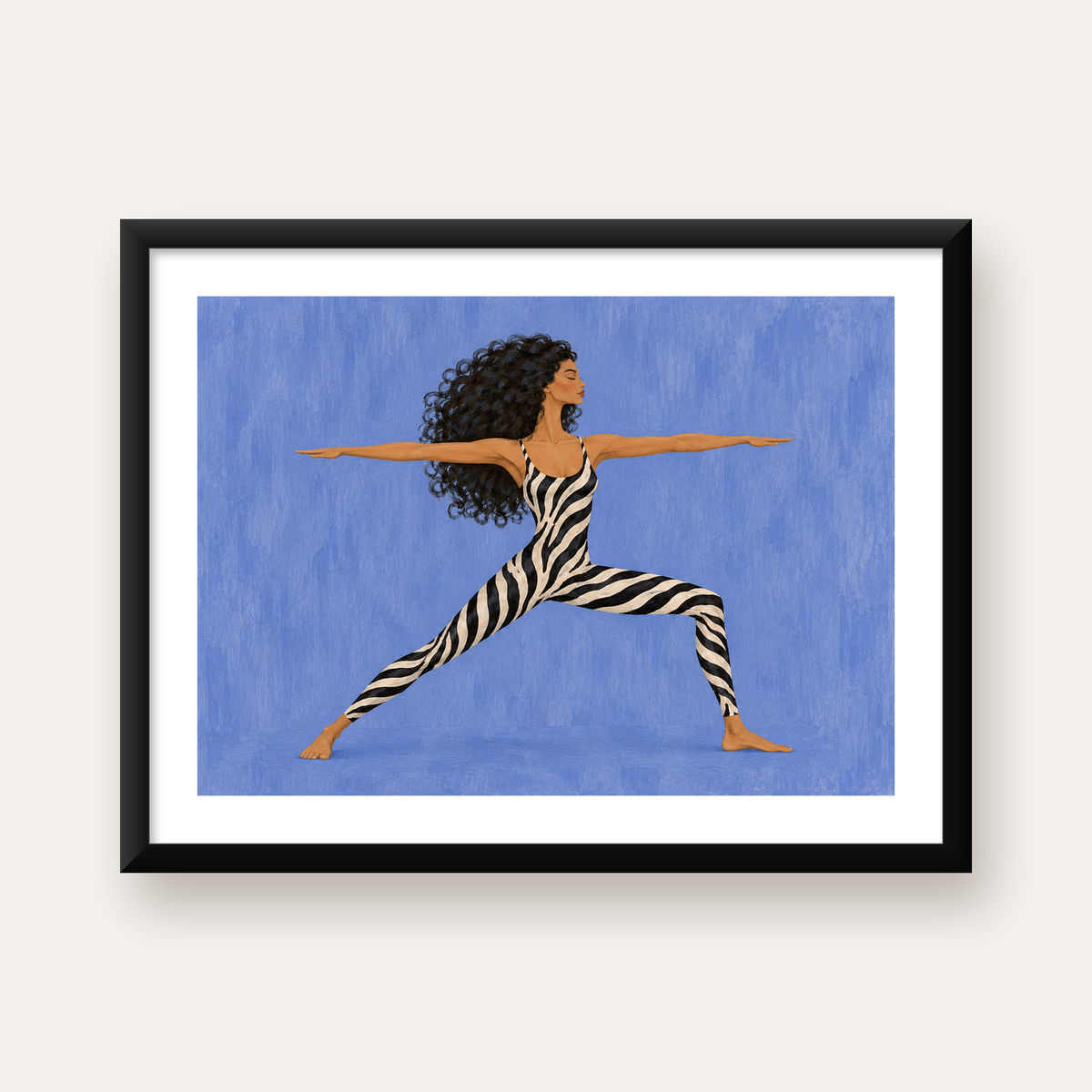 Zebra Desenli Yoga Pozlu Modern Sanat Poster — Yatay baskı, beyaz kenar boşluklu