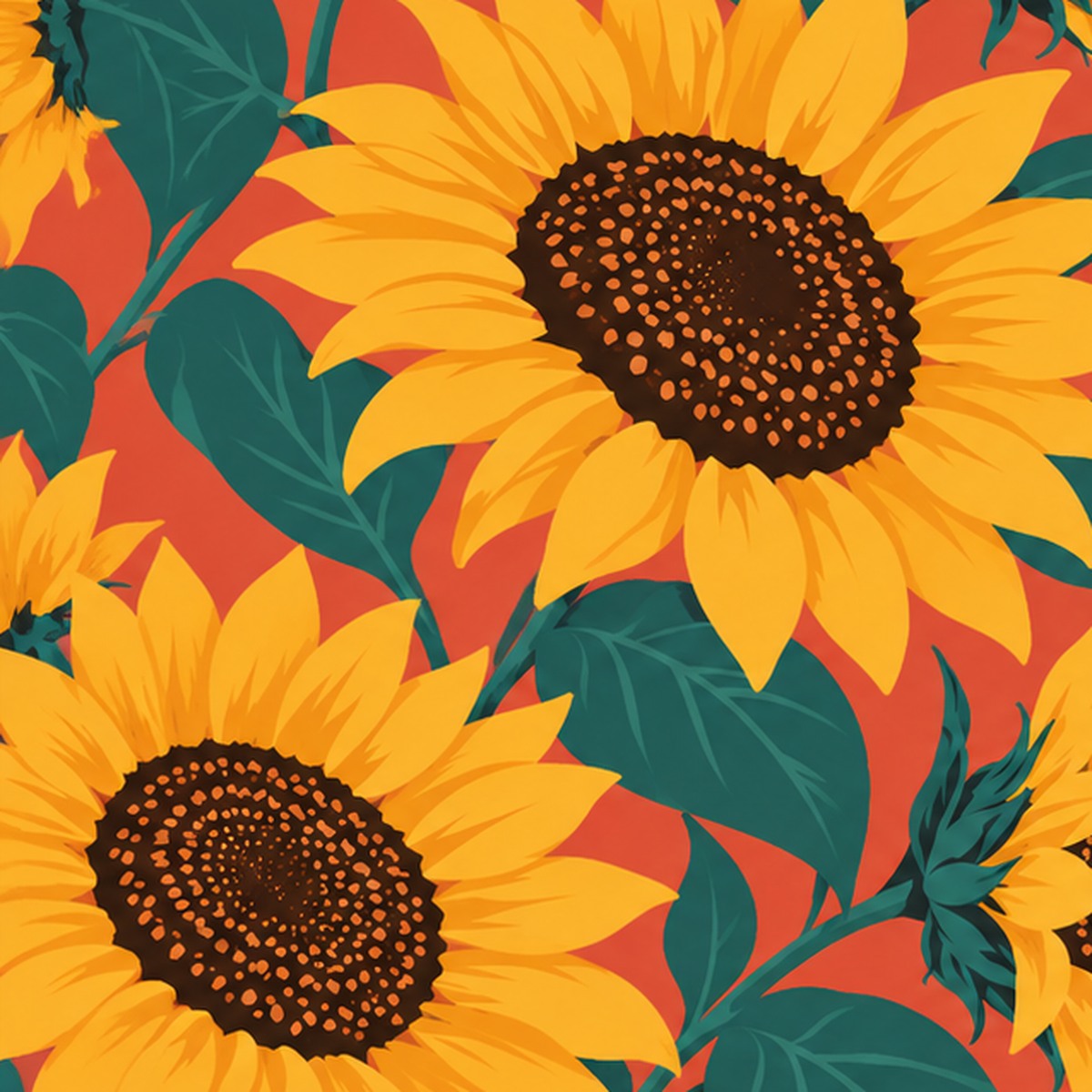 Sarı Ayçiçekleri Desenli Canlı Dijital Poster — baskının yakın çekimi, kâğıt dokusu ve renk detayı