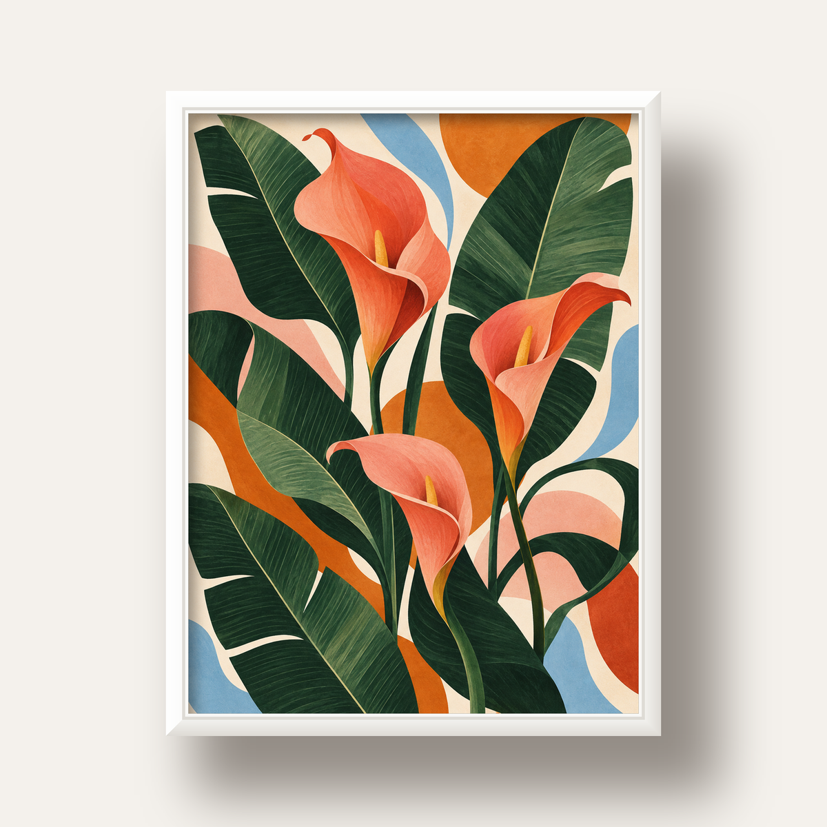 Mercan Kala Çiçekleri Modern Botanik Poster — beyaz derin çerçeveli