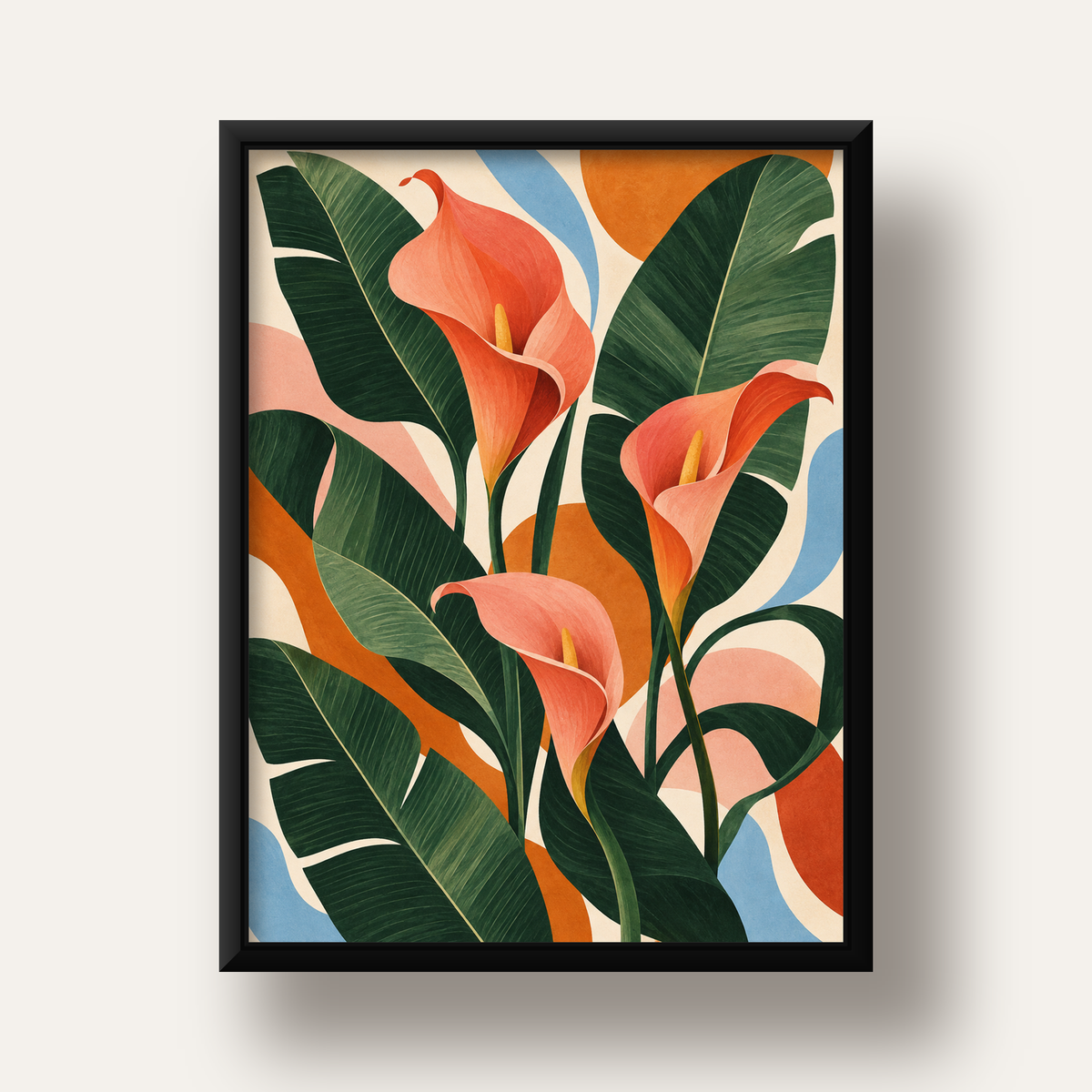 Mercan Kala Çiçekleri Modern Botanik Poster — siyah derin çerçeveli