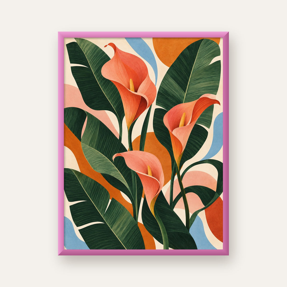Mercan Kala Çiçekleri Modern Botanik Poster — pembe çerçeveli