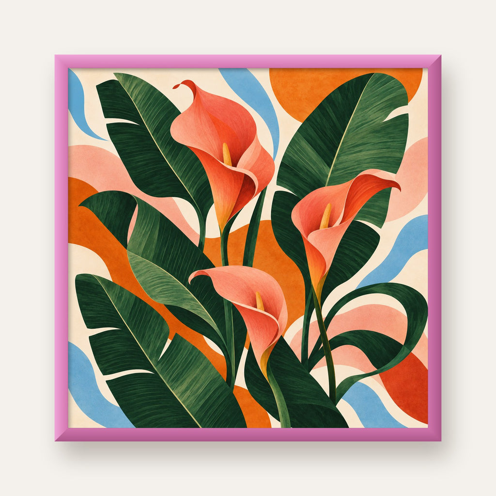 Mercan Kala Çiçekleri Modern Botanik Poster — pembe çerçeveli