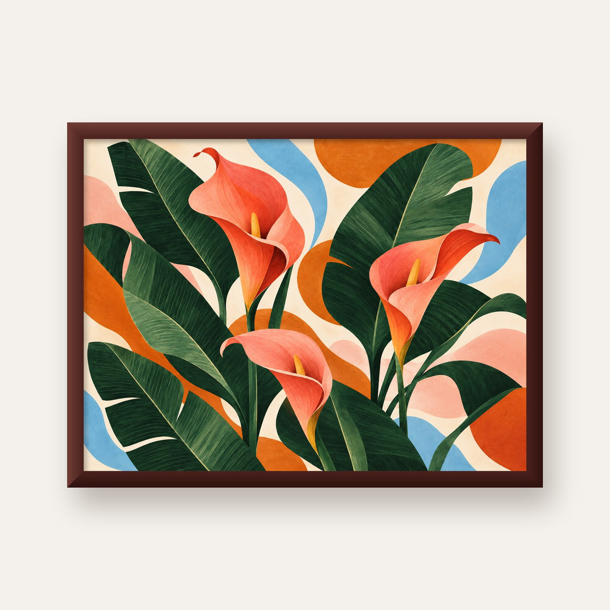 Mercan Kala Çiçekleri Modern Botanik Poster — ceviz çerçeveli