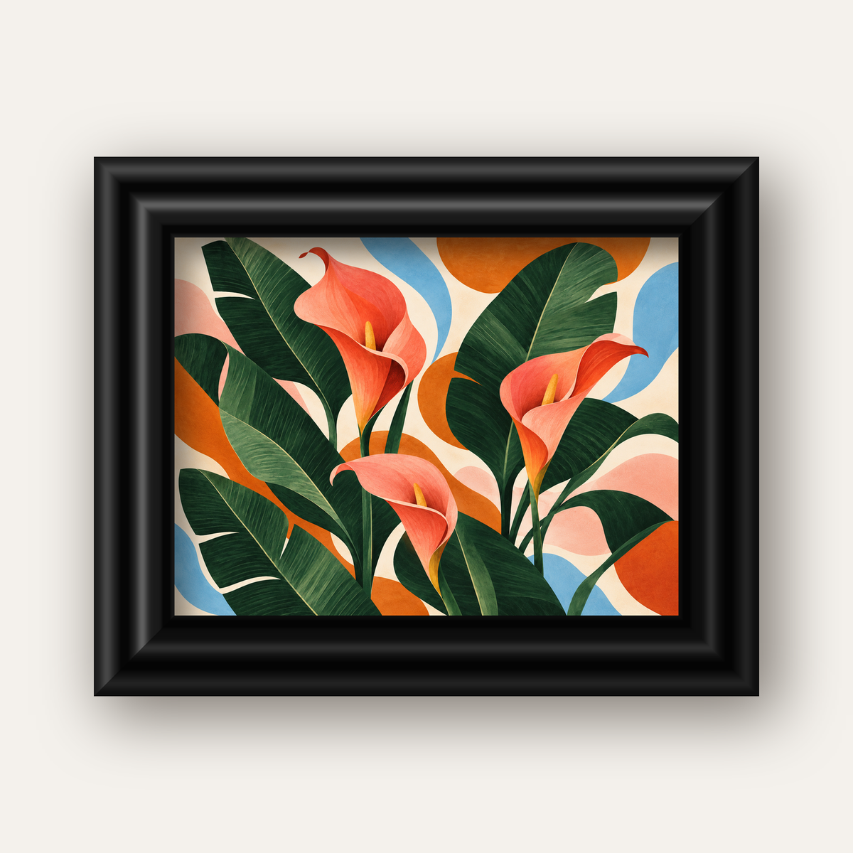 Mercan Kala Çiçekleri Modern Botanik Poster — siyah galeri çerçeveli