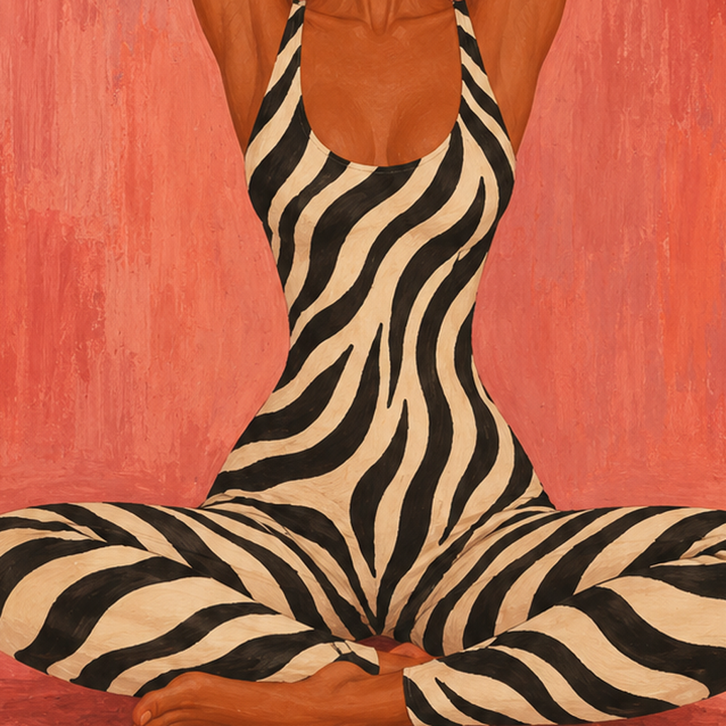 Zebra Desenli Yoga Pozlu Modern Kadın Poster Sanatı — baskının yakın çekimi, kâğıt dokusu ve renk detayı
