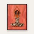 Zebra Desenli Yoga Pozlu Modern Kadın Poster Sanatı — Dikey baskı, düz siyah çerçeveli duvar posteri