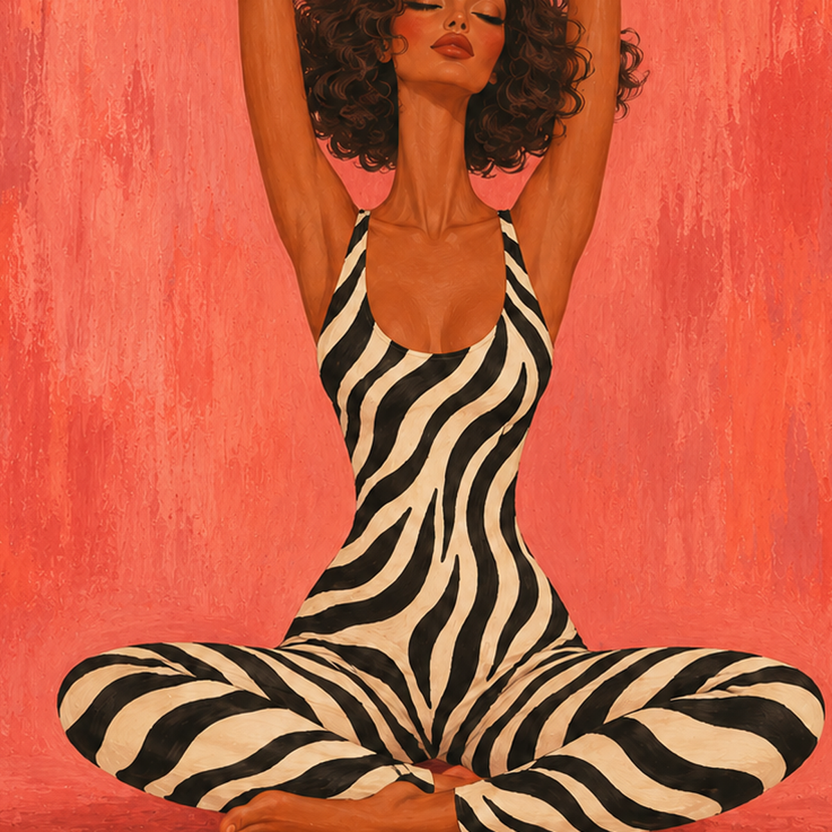 Zebra Desenli Yoga Pozlu Modern Kadın Poster Sanatı — baskının yakın çekimi, kâğıt dokusu ve renk detayı