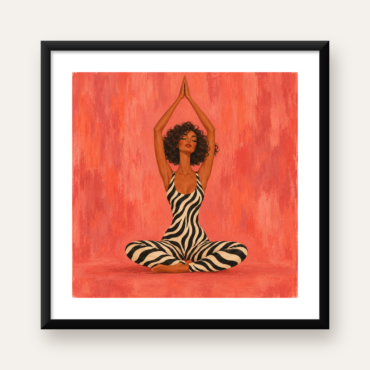 Zebra Desenli Yoga Pozlu Modern Kadın Poster Sanatı — Kare baskı, beyaz kenar boşluklu