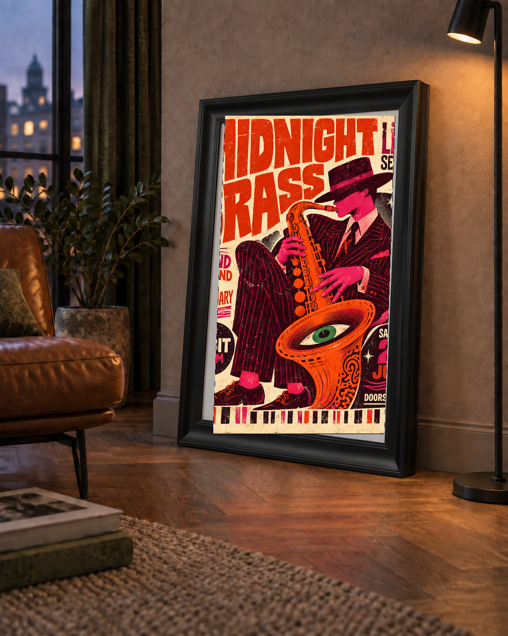 Caz Saksafon Performansı Retro Poster – Kozmik & Renkli Duvar Sanatı
