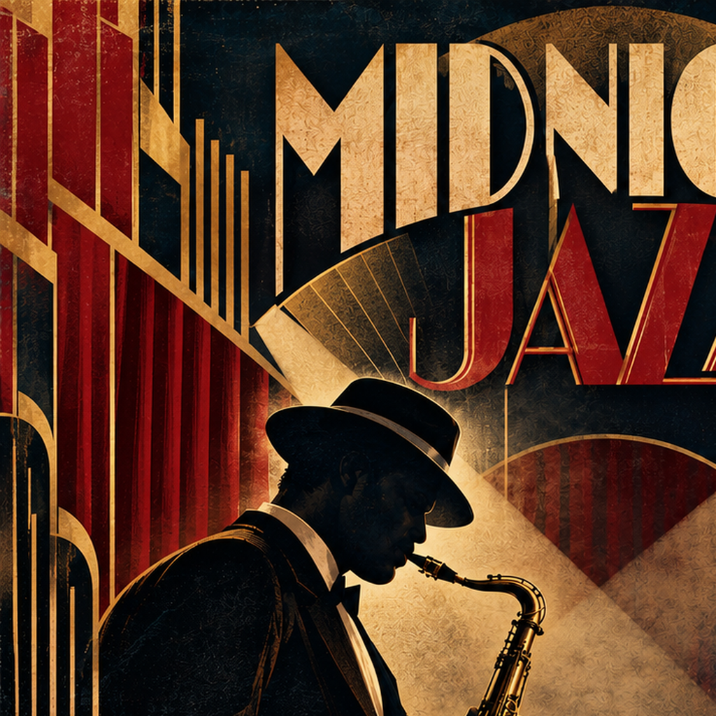 Art Deco Jazz Gecesi Poster – Caz Kulübü Retro Sanat Baskısı — baskının yakın çekimi, kâğıt dokusu ve renk detayı