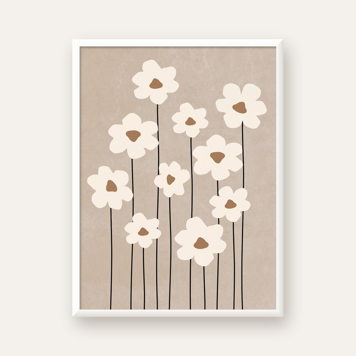 Minimalist Beyaz Çiçekler Modern Poster Duvar Dekoru — beyaz çerçeveli dikey poster